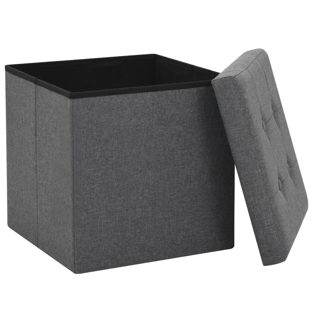 Pouf Pieghevoli con Contenitore 2pz Grigio Scuro in Simil Lino 247079