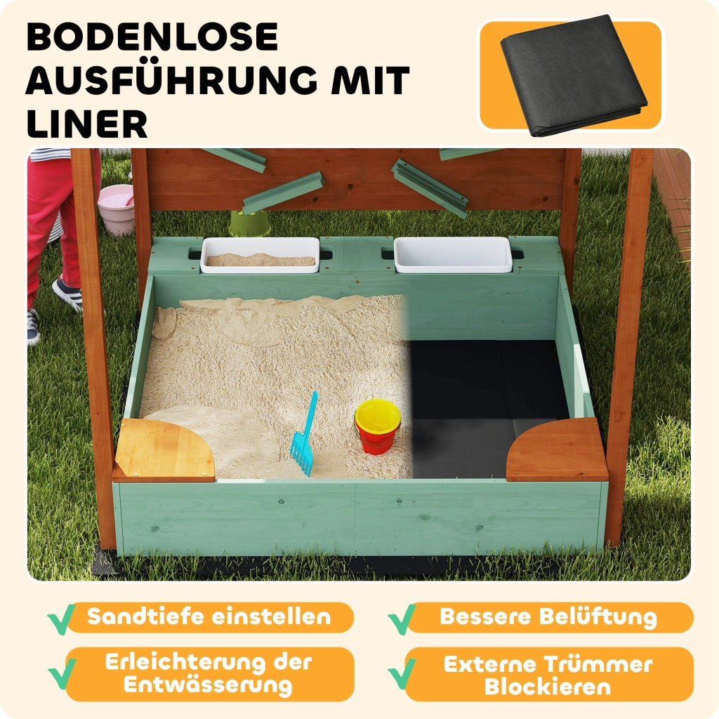 Sandbox per bambini con tettoia ¨C zephmum ¨C verde, legno di pino e plastica, 116x112.5x128 cm