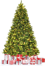 Albero di Natale 210/225/240 cm, Albero di Natale con 460/540/600 Luci a LED Bianco Caldo, 925/1125/1335 Rami e Pigne, Decorazione Natalizia per Casa e Negozio (225cm)
