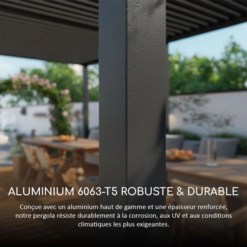 Pergola bioclimatica Ombréa addossata VS 4x6M Antracite + 2 tende