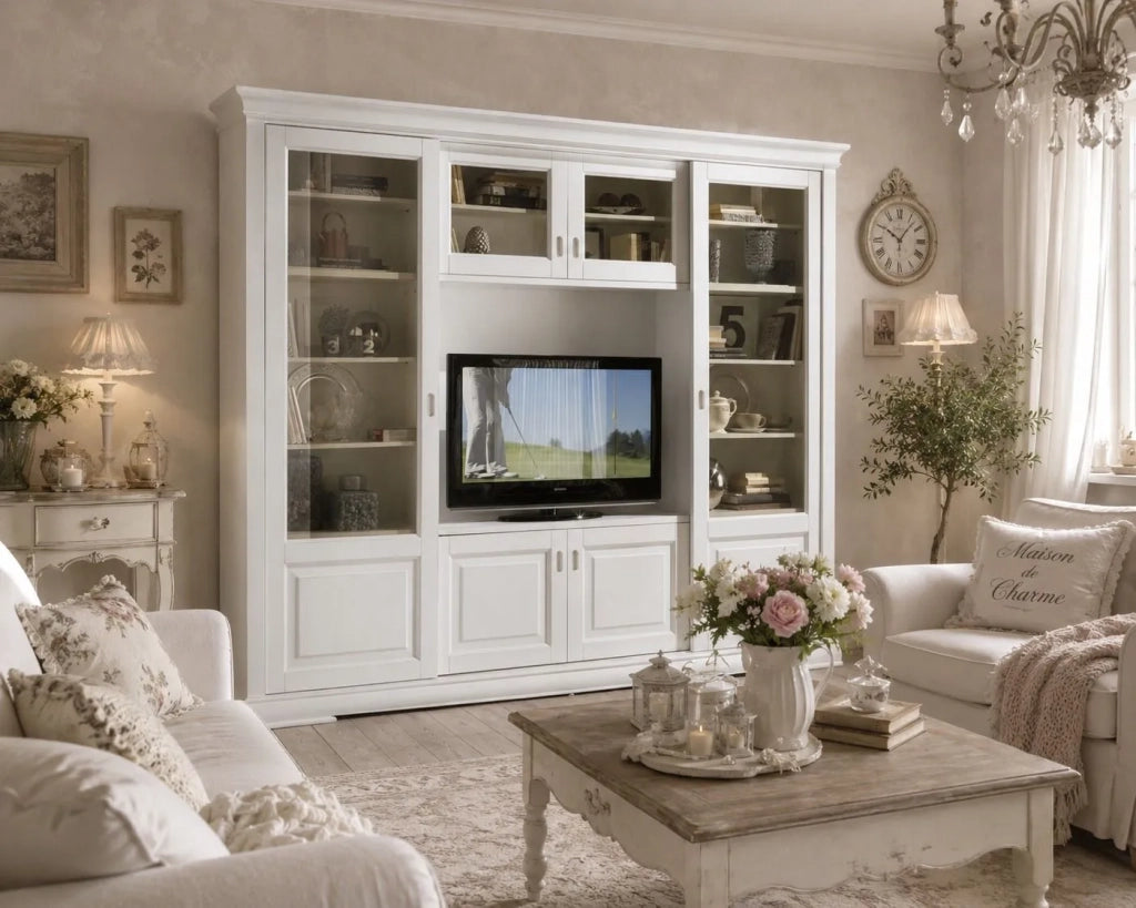 Libreria porta tv in legno scorrevoli bianco 281x42x240 - Mobili 2G