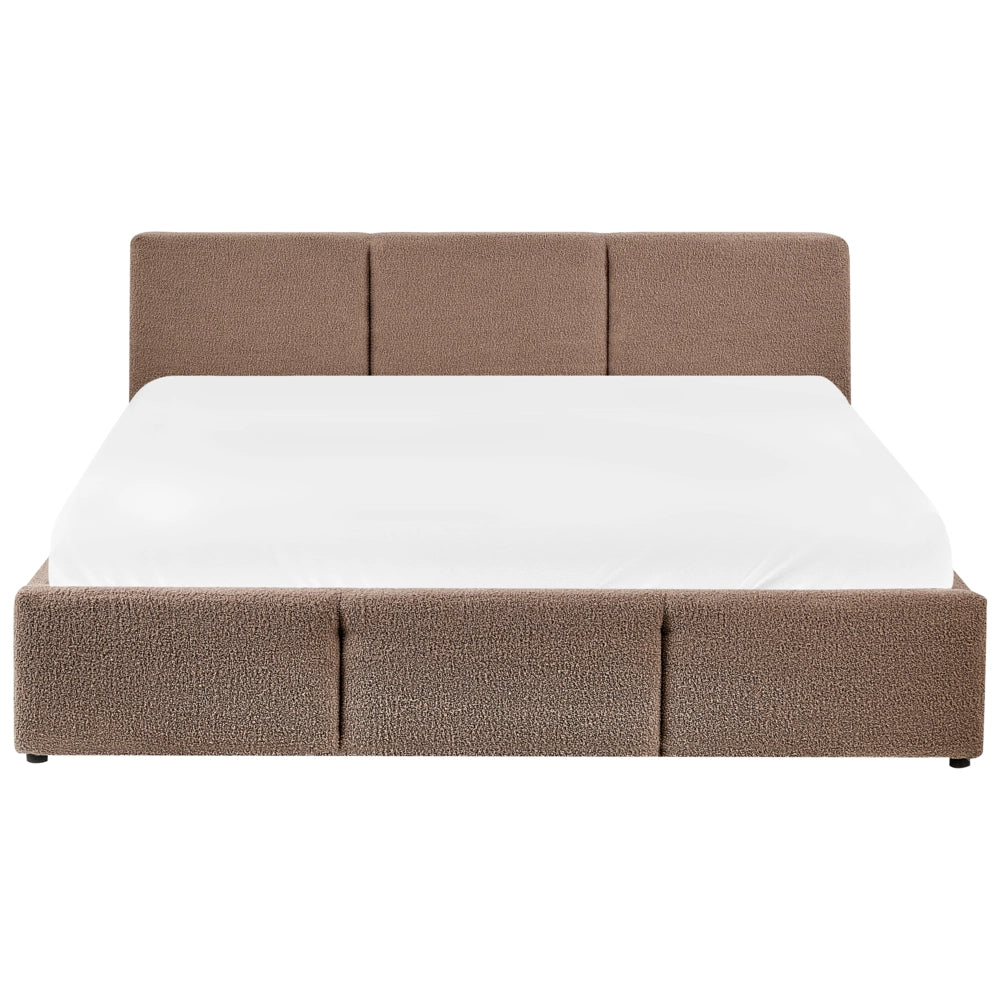 Letto matrimoniale in tessuto bouclè bianco sporco con contenitore 160 x 200 cm Testiera Rivestita Funzione Contenitore