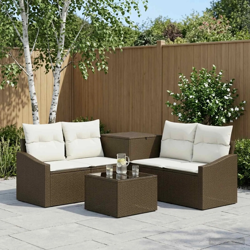 Set di divani 6 pz Marrone e Bianco Crema 3447294