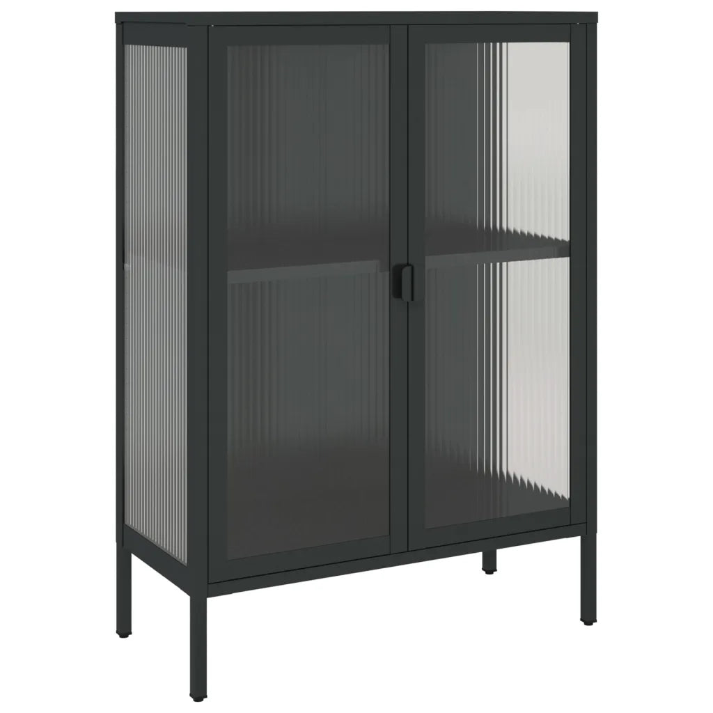 Credenza-Buffet-Armadio da cucina Nera 75x35x105 cm Vetro e Acciaio