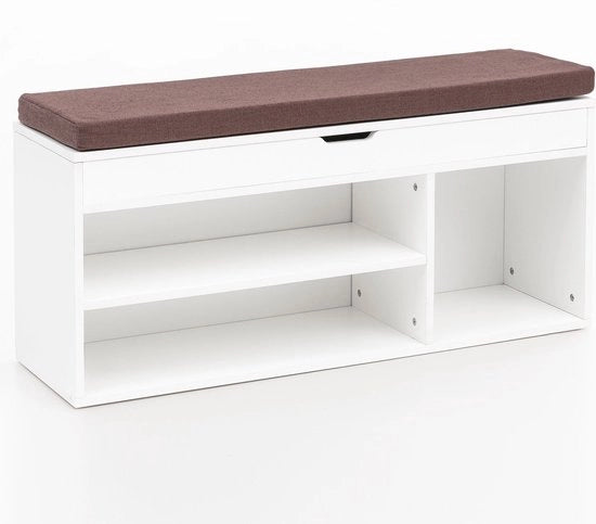 Banca in Legno - Schienale in Pelle Armadio a Specchio - Banca Angusta per Corridoio - Banca di Deposito per Scarpe - Bianca - 104x51x32 cm