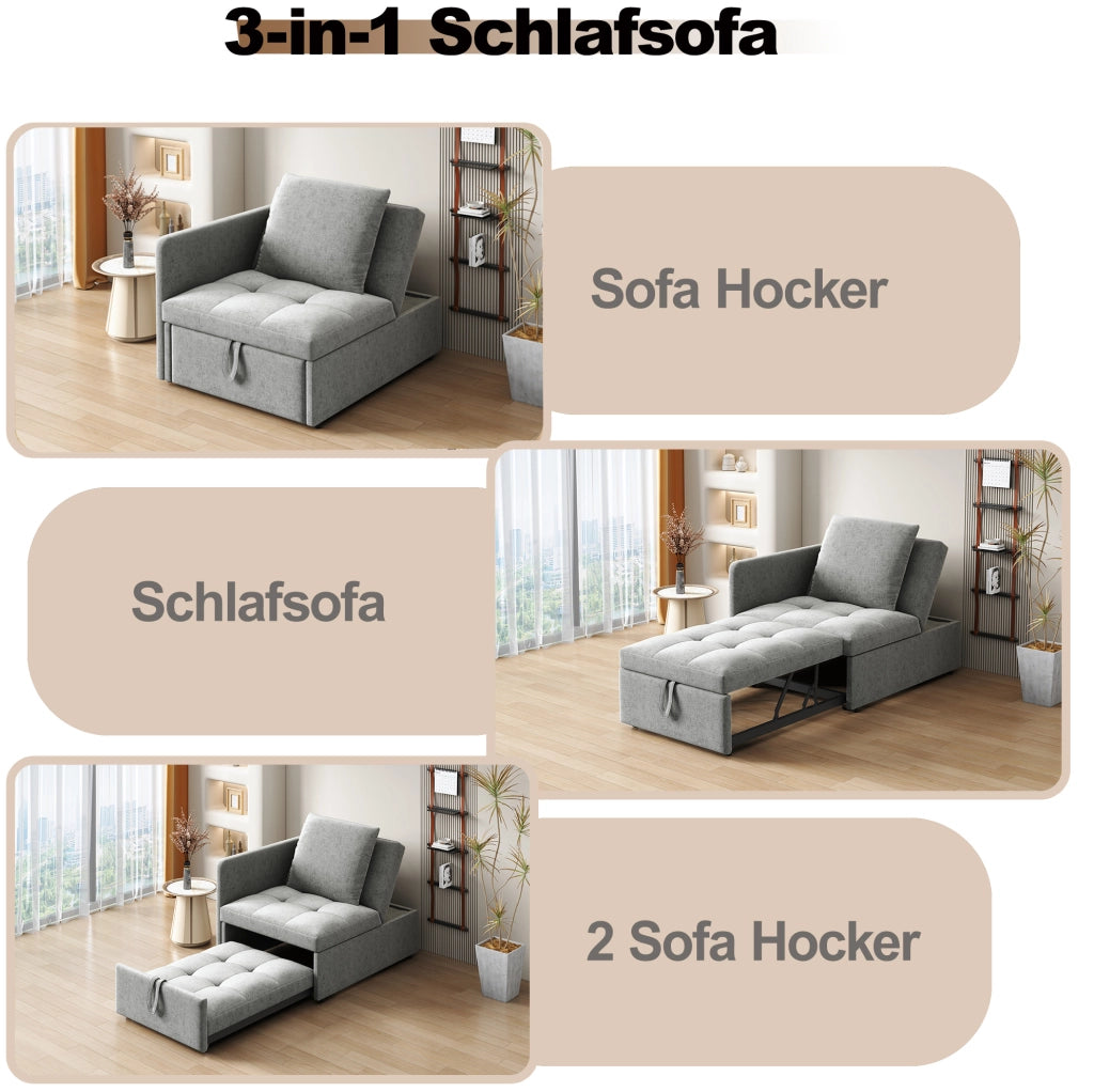 Divano letto 3 in 1 grigio con schienale regolabile