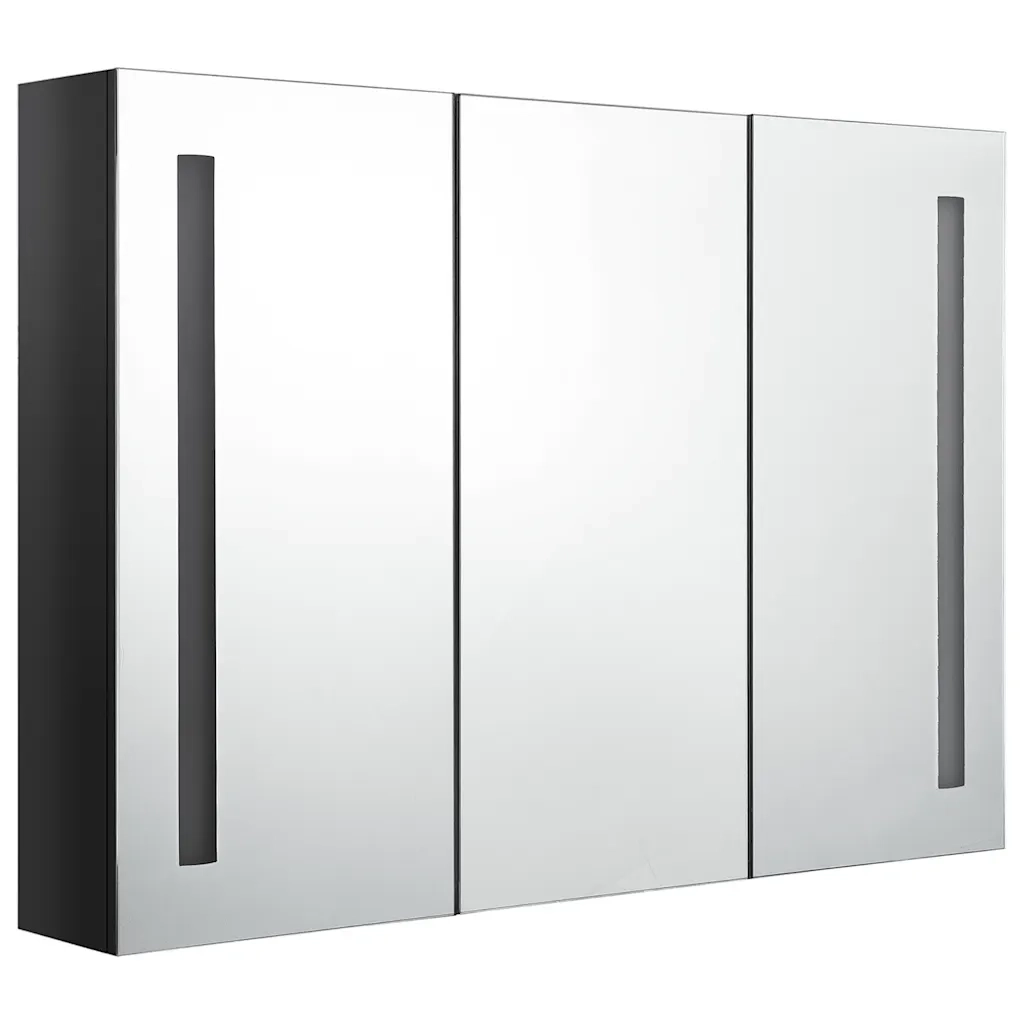 Armadietto Bagno | Armadio da bagno con Specchio e LED Nero Lucido 89x14x62 cm