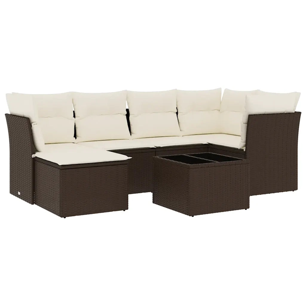 Set Divani da Giardino 7 pz con Cuscini Marrone in Polyrattan 3217963