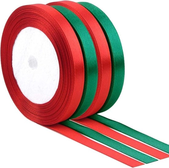 4 x set di fili di seta per decorazioni natalizie 10 mm rosso verde per decorazioni di natale con adesivo per pacchi per artigianato (2 rosso verde 2 verde)