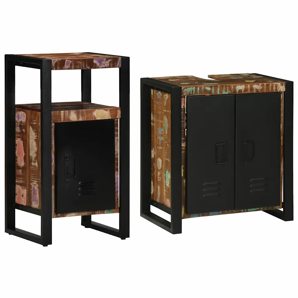 Set di mobili per il Bagno | Armadio da bagno 2 pz Legno Recuperato Massello