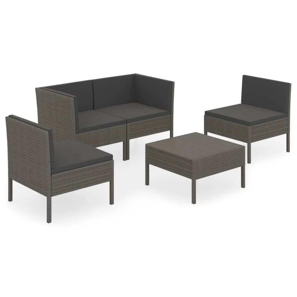 Set di mobili da giardino mobili da esterno 5 pezzi con cuscini resina intrecciata grigia 02_0016436