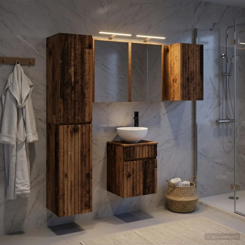Set di Armadi da Bagno 5 pcs Legno antico 43 x 16 x 62,5 cm 3407349