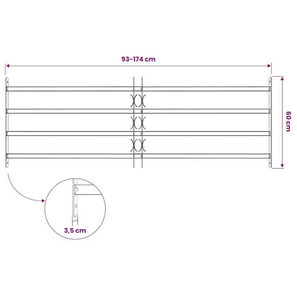 Adjustable Window Security Grille, Galvanized Steel With Decorative Bars, Anti-Theft Protection For Home Office, Silver, Width 1000-1500 Mm