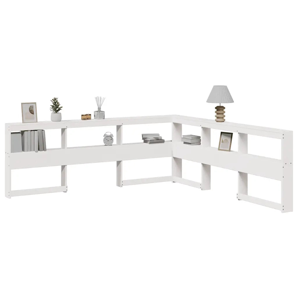 Testiera libreria a L-Testata contenitore Bianca 200 cm in Legno Massello di Pino