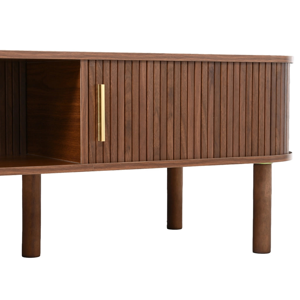 Tavolino da caffè scandinavo 110x55x45 cm con porta scorrevole; effetto noce; MDF