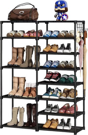 Scaffale per scarpe metallico a 11 livelli - spaziale - nero - 125x86x30cm - per soggiorno camera da letto