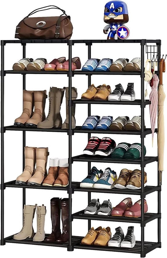 Scaffale per scarpe metallico a 11 livelli - spaziale - nero - 125x86x30cm - per soggiorno camera da letto
