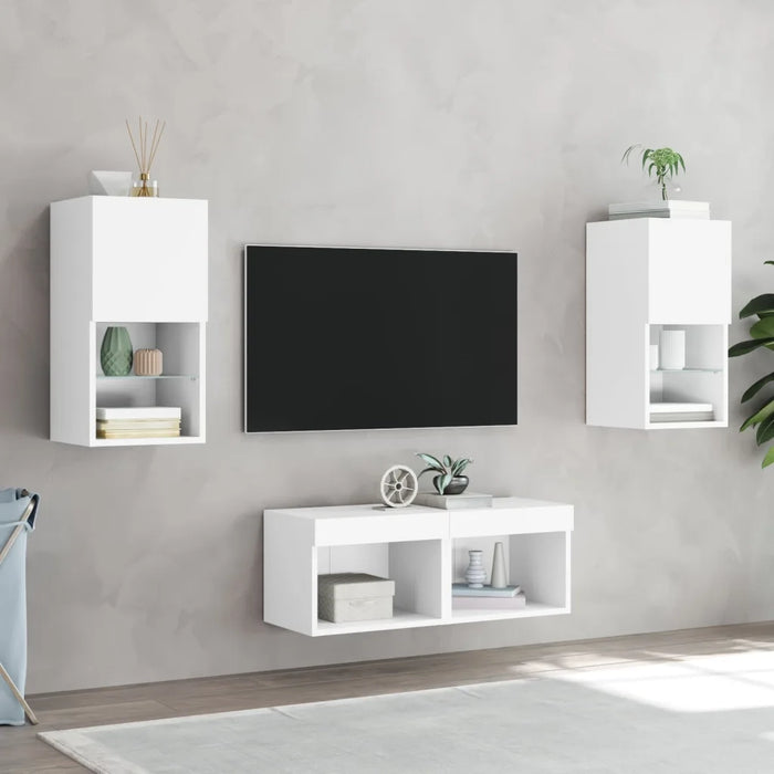 Mobili TV a Muro 4pz con Luci LED Bianchi 3216569