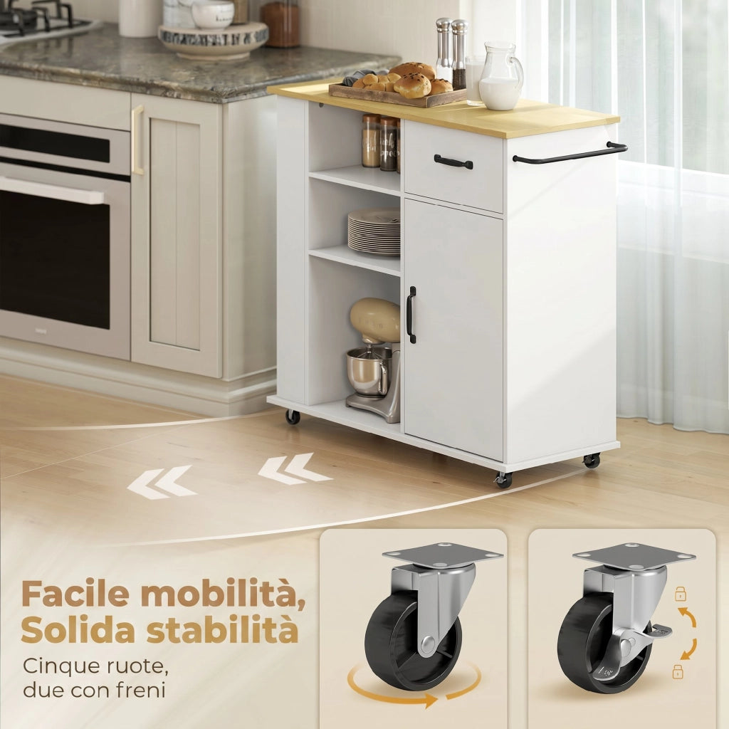 Mobile Cucina con Cassetto, Armadietto e Ripiano Regolabile, Bianco