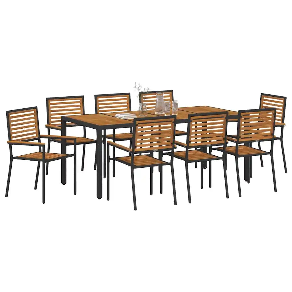 Set da Pranzo per Giardino 9 pcs Nero e Marrone polyrattan 3365444
