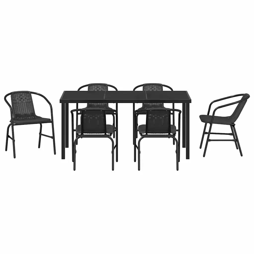 Set da Pranzo per Giardino 7 pcs Nero