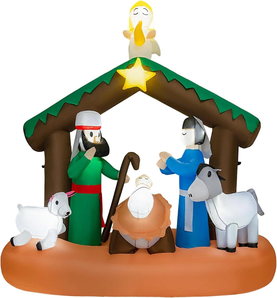 Decoration Noel, Presepe di Natale Natività, gonfiabile, 172 x 76 x 180 cm, con 7 luci LED lucide, soffiatore incorporato, decorazione natalizia per esterni e interni per giardino, cortile