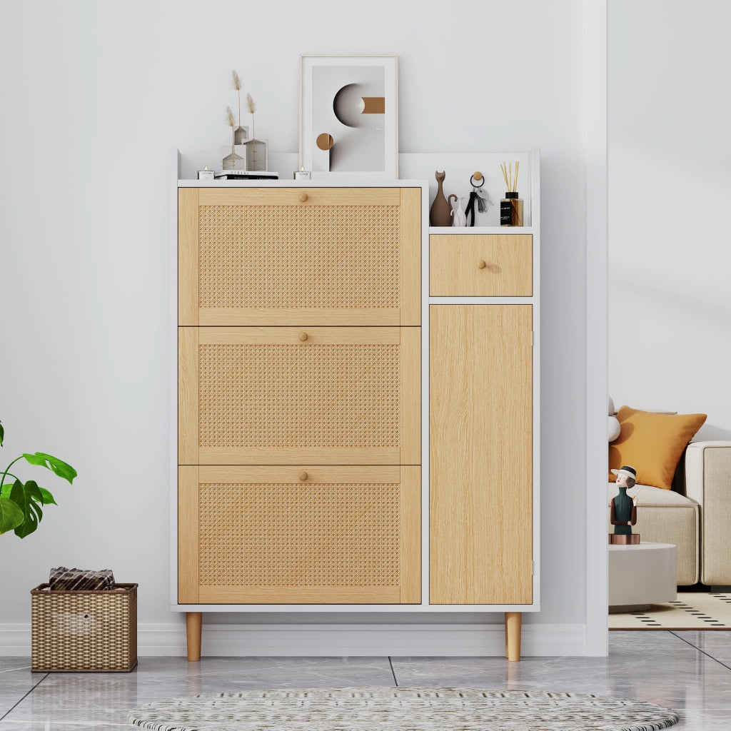 Scarpiera in Legno con Ante a Ribalta e Cassetto ¨C MINIMAL ¨C Bianco, 90x125x17 cm