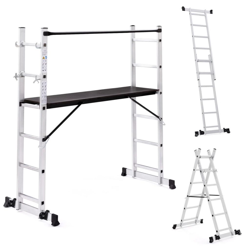 IDMarket - Ponteggio a scala multiuso in alluminio con piattaforma modulare su ruote, altezza 165 cm