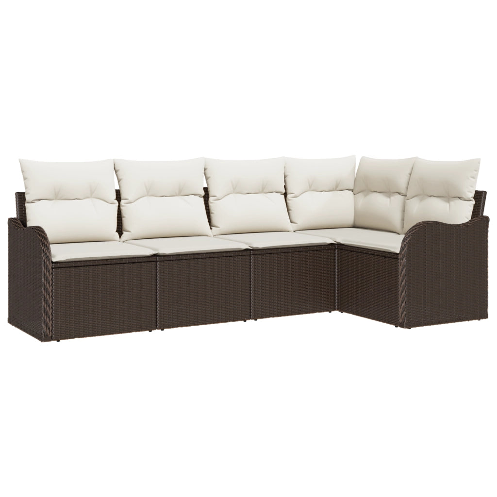 Set di divani da giardino  5 pezzi con cuscini in polyrattan marrone