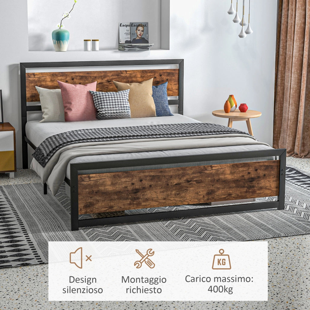 Letto Matrimoniale Struttura in Legno e Acciaio con Doghe ¨C Zephmum ¨C 160x200