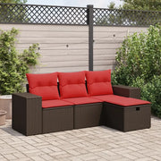Set Divano da Giardino 4 pz con Cuscini Marrone in Polyrattan