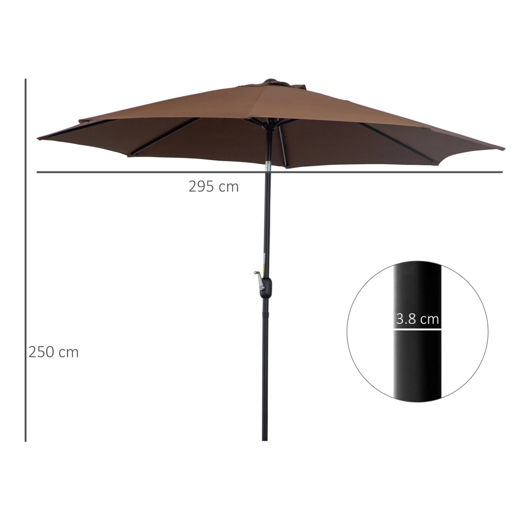 Parasole con manovella 2.95 x 2.5 m modello articolato da mercato tessuto poliestere 180 mq colore marrone struttura stabile