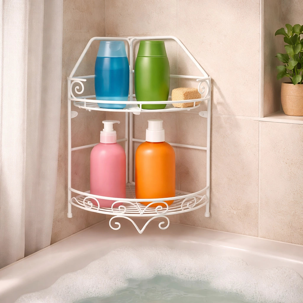 Scaffale Angolare 2 Mensole Portaoggetti Per Bagno e Doccia Sapone Shampo 52527