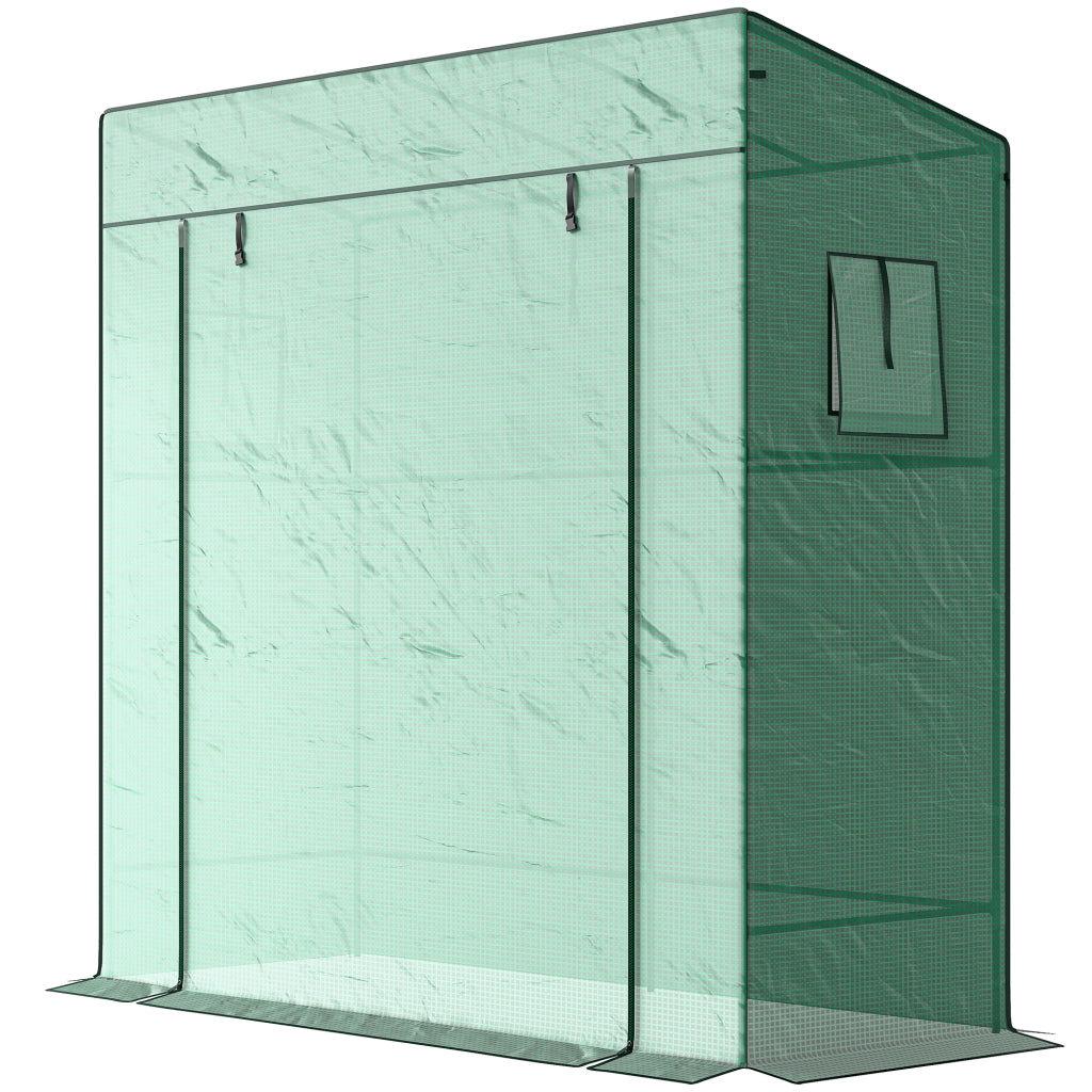 Serra da Giardino con 2 Finestre e Ingresso Avvolgibile ¨C zephmum ¨C Verde, PE e Acciaio, 196x77x197 cm