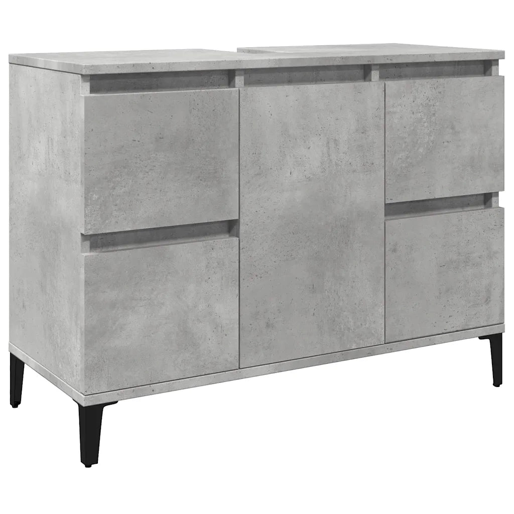 Set Mobili da Bagno | Armadio da bagno 3 pz Grigio Cemento in Legno Multistrato