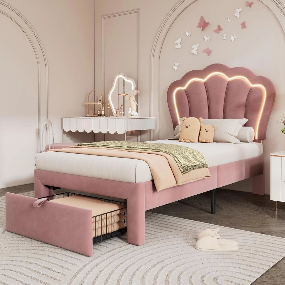 Letto per bambini 90x190 cm - Xylo - LED, App Control, con cassetto, rosa