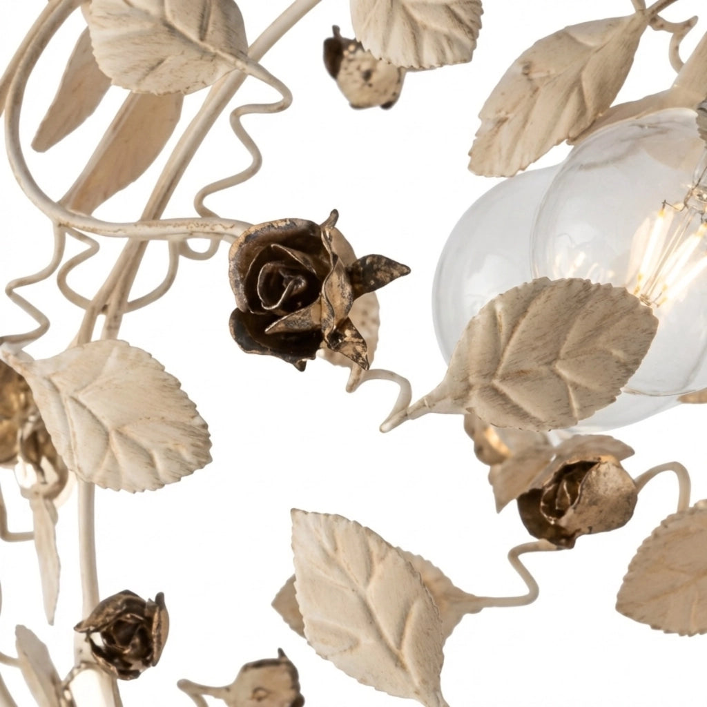 Lampadario Shabby Chic Bella Metallo Avorio Oro 5 Luci E27
