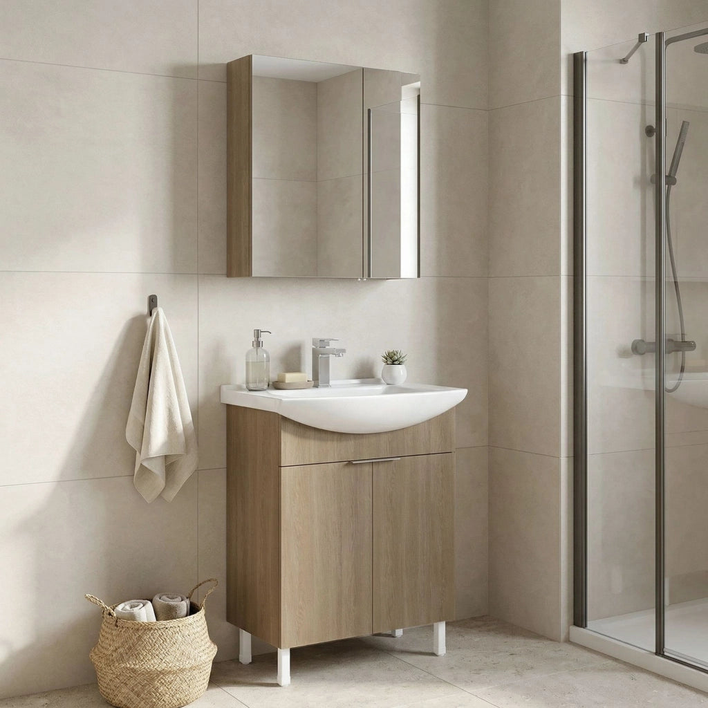 Set mobile lavabo con specchio (2 pezzi) "Purus 65" - 65 x 50 x 83 cm - Rovere