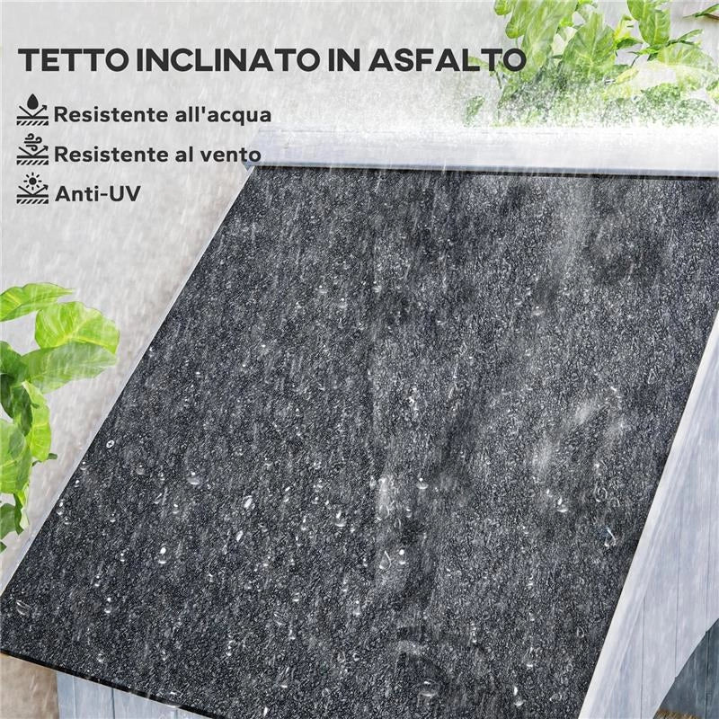 CASETTA PORTA ATTREZZI IN LEGNO A 3 MENSOLE CON TETTO IMPERMEABILE IN BITUME, 77.5X54.2X179.5 CM, BIANCO
