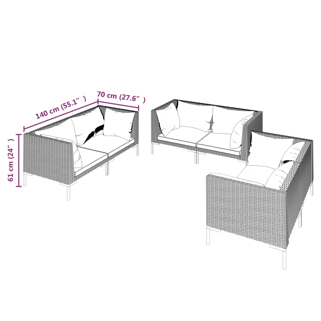 Divani da Giardino 6 pz con Cuscini in Polyrattan Grigio Scuro 3099830