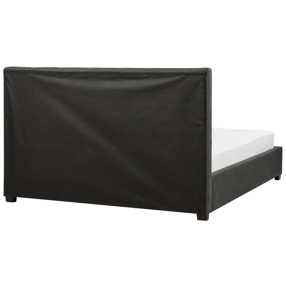 Letto contenitore matrimoniale imbottito grigio scuro con rete a doghe e cassetti 160 x 200 cm