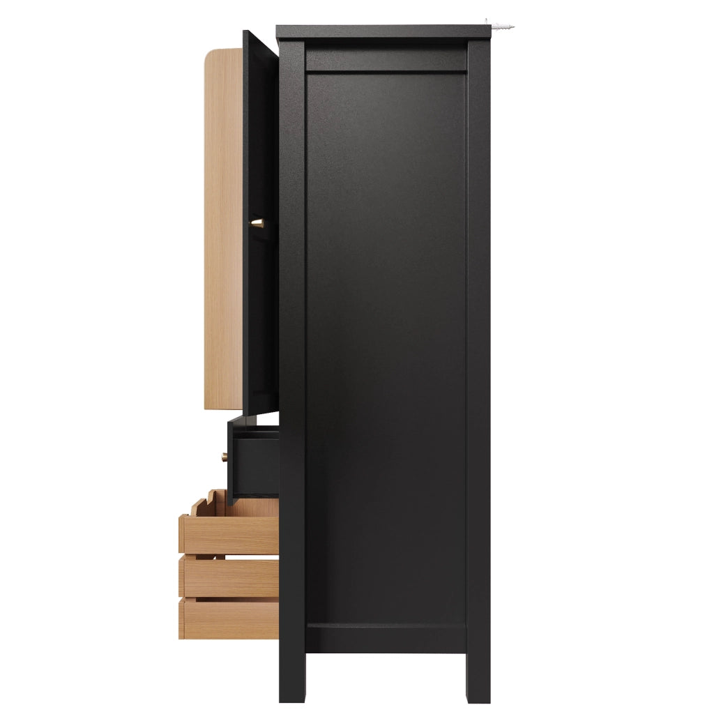 Credenza da cucina 80x40x140 cm con 5 cassetti e doppia anta, mobile multiuso nero