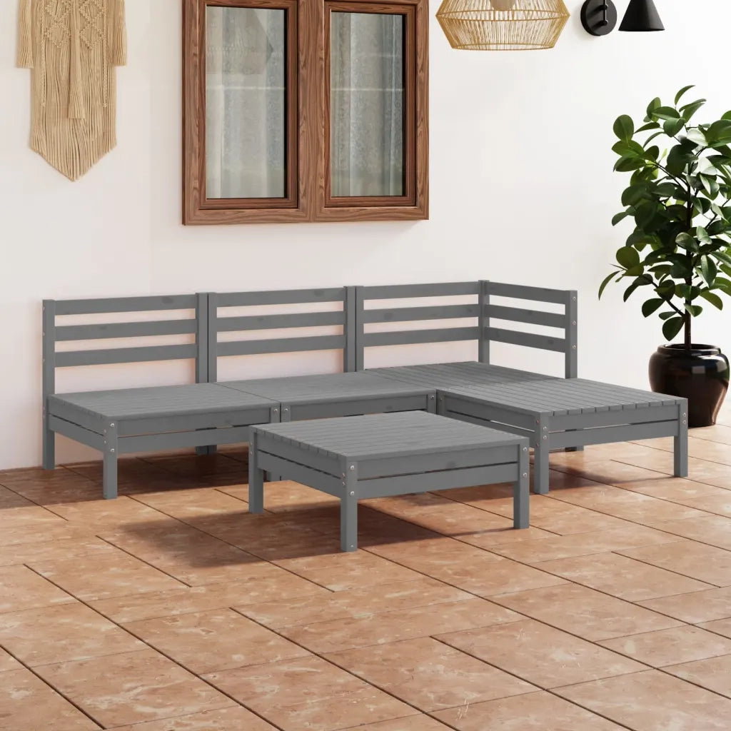 Set Salotto da Giardino 5 pz in Legno Massello di Pino Grigio 3082634