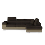 Divano angolare trasformabile MENTON marrone cioccolato e beige – Angolo destro con vano contenitore