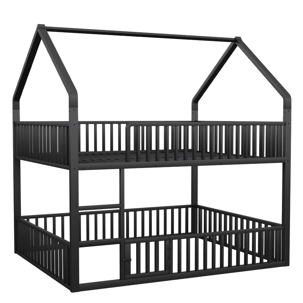 Letto a Castello 140x200 cm; in Metallo; con Scala Frontale e Porta Apribile - Nero