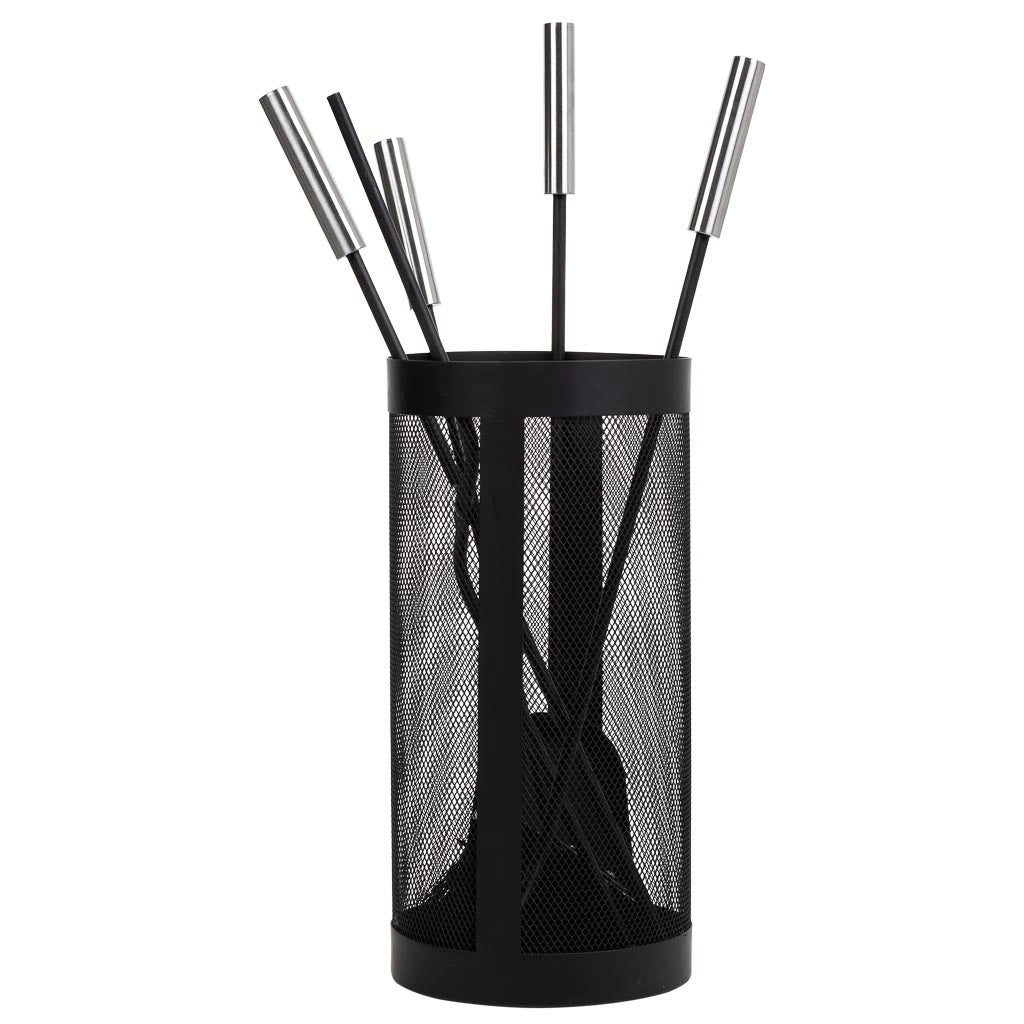 Set di 5 strumenti in metallo nero per il camino in metallo