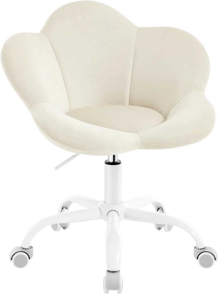 Sedia da Scrivania per Bambini, Sedia Ufficio Ergonomica Girevole e Regolabile in Altezza con Rotelle, Seduta a Forma di Fiore per Studio, Camera da Letto, Velluto, Viola Pastello