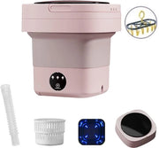 Mini Lavatrice 8L – Con Stendibiancheria & Cestino per Lavaggio – Ripiegabile & Economica in Energie – Per Casa e Campeggio – Rosa Chiaro
