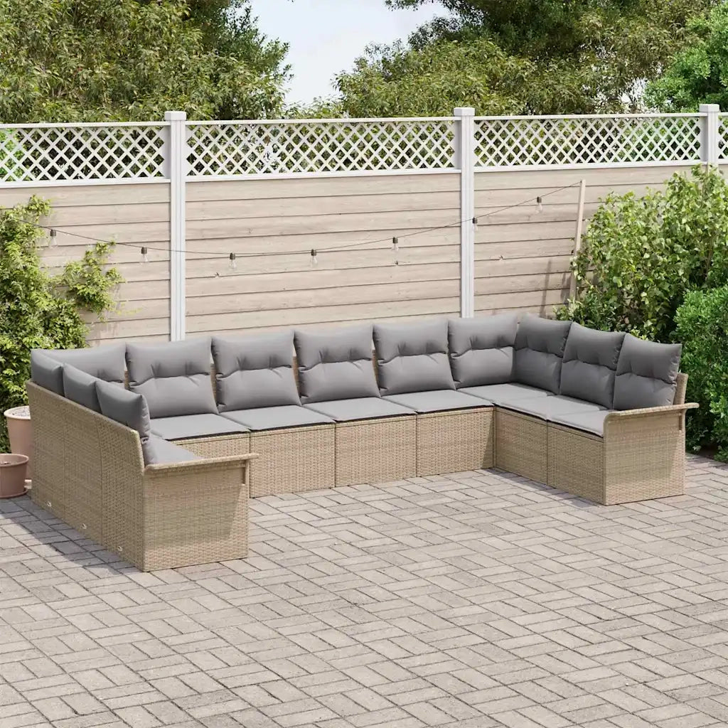 Set Divano da Giardino con cuscino 10 pcs Beige polyrattan 3345540