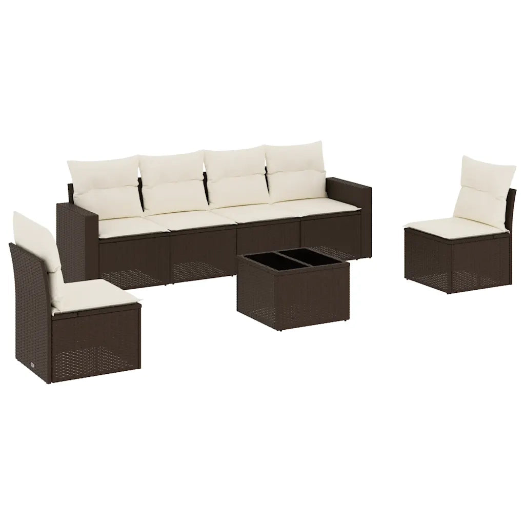 Set Divani da Giardino 7 pz con Cuscini Marrone in Polyrattan 3251160